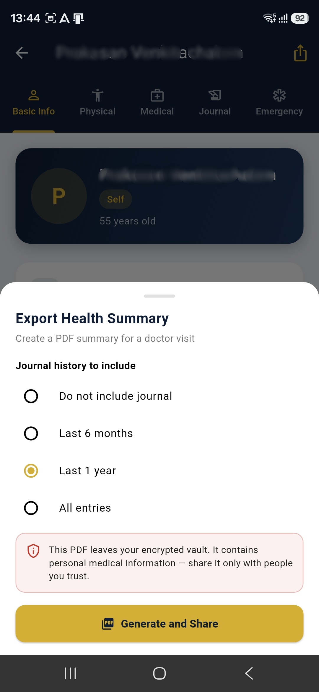 Export Health Summary Options